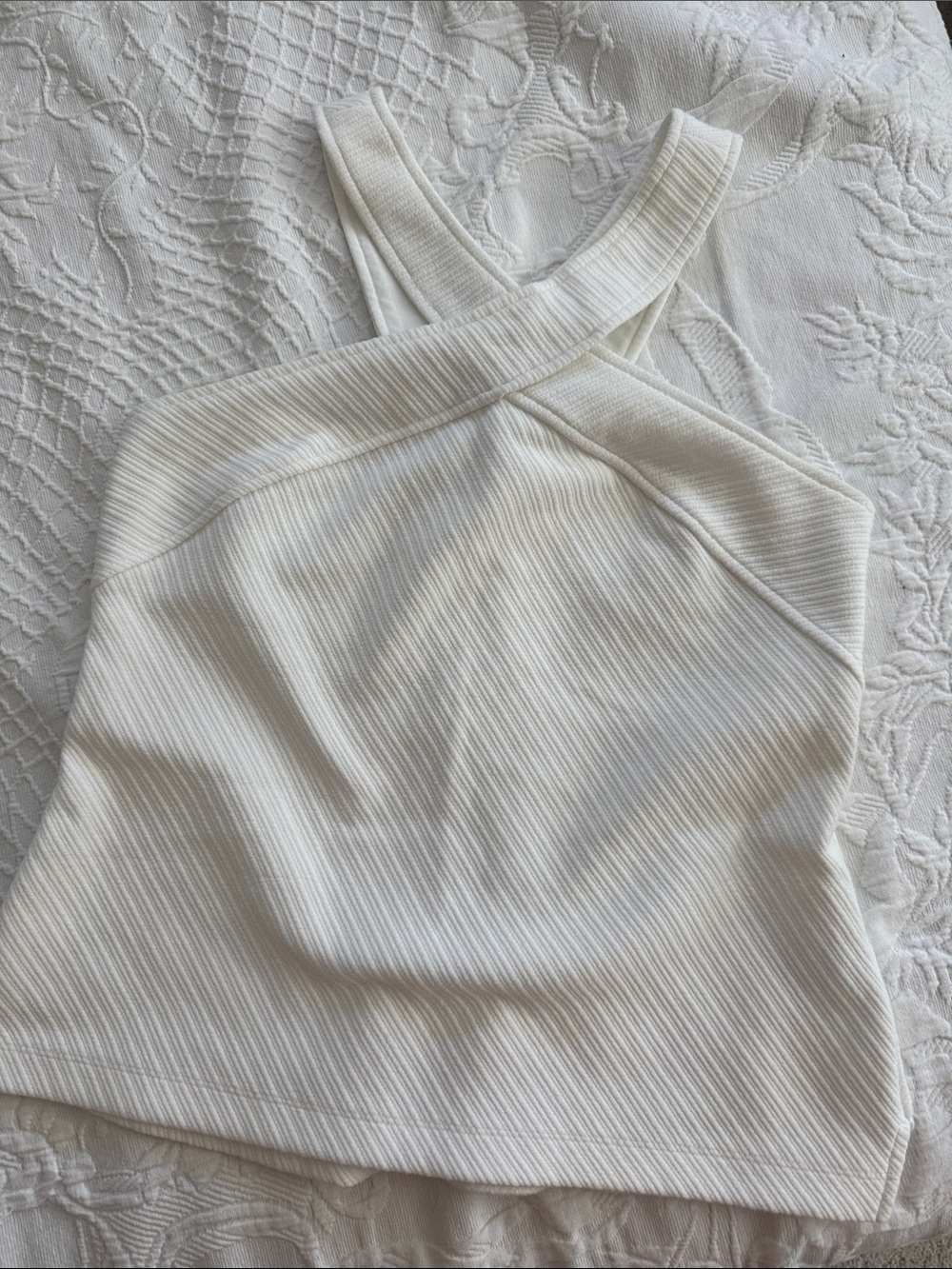 Anthropologie White Ribbed Crossback Tank Top